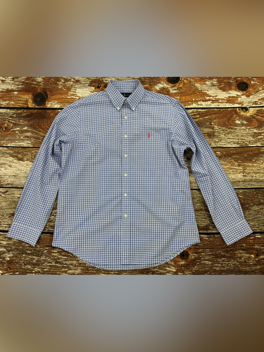 Ralph Lauren Men's Size Large, Long Sleeve Button Down, Plaid Blue Polo Shirt